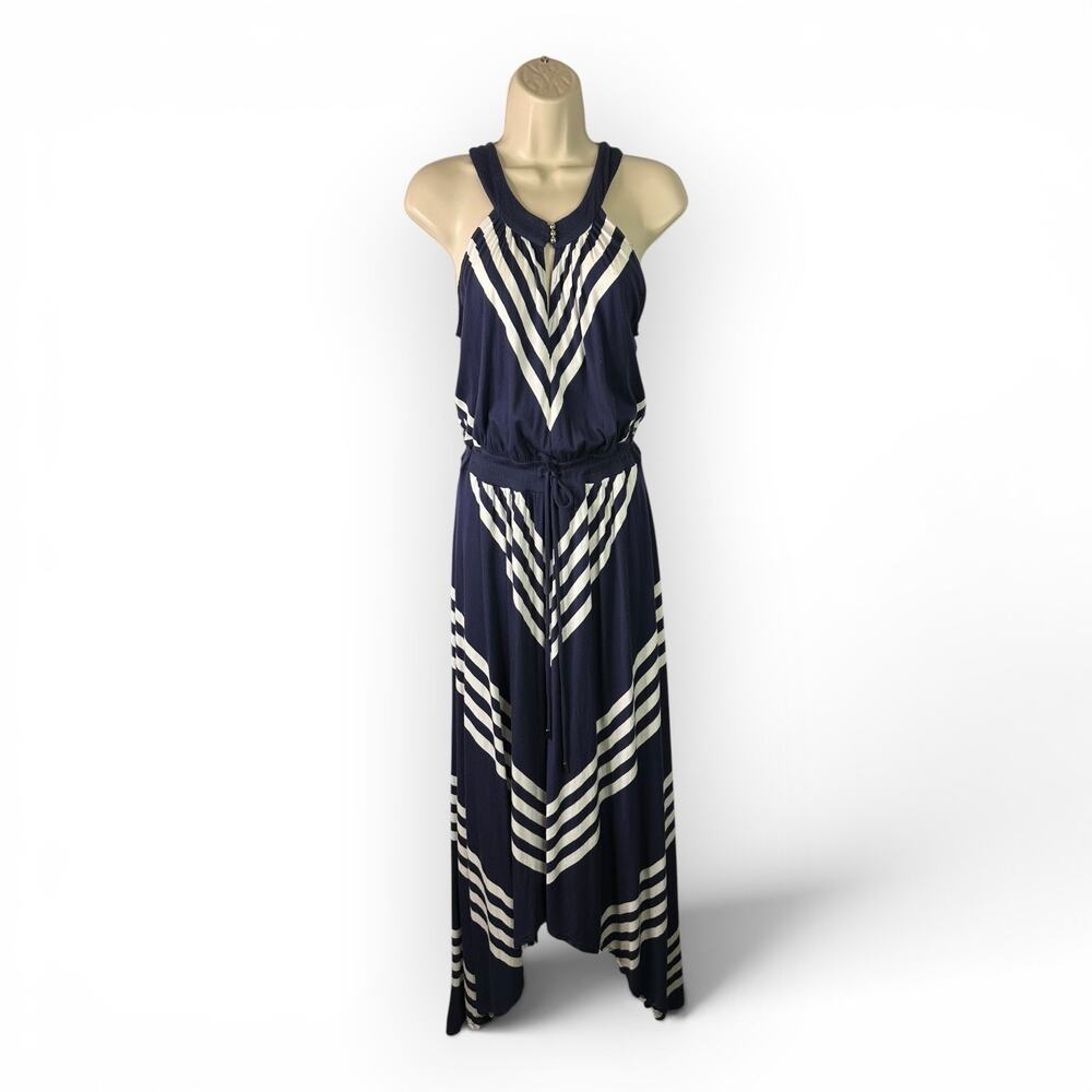 Banana Republic Navy White Striped Nautical Maxi Dress Coastal Beach Chic Medium